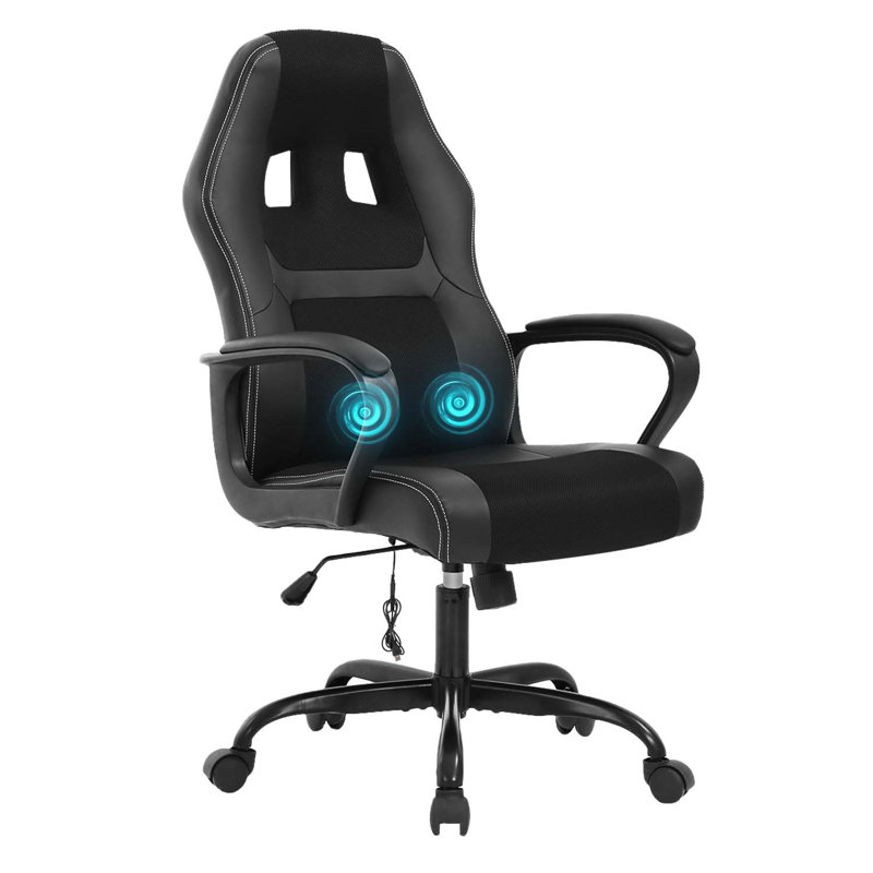 Gaming Chair Office Chair Support Adjustable Ergonomic Pu Leather Racing Lumbar Massage Chair Headrest Armrest Task 360° Swivel Ergonomic Computer Chair For Adults, Black