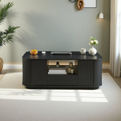 Table basse ovale de luxe moderne 46,5 "avec tiroirs et compartiments de rangement, forme arrondie