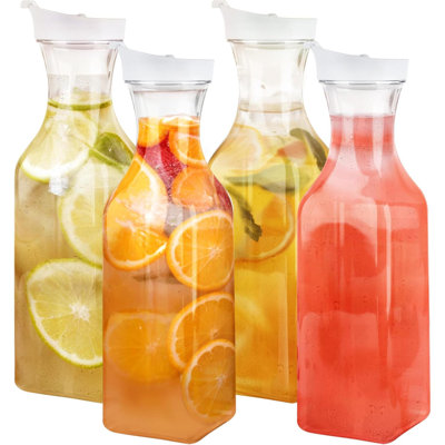 Plastic Carafe With Lid,  Capacity Square Base - Clear Pitcher With Flip Top Lid, Easy-Pour Spout Juice Containers With Lids, Hand Wash Only - Perfect For Mimosa Bar
