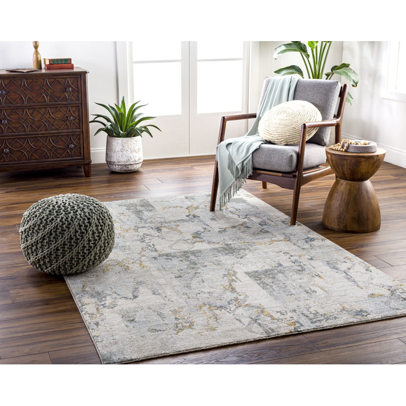 Abstract Machine Made Power Loomed Polyester Area Rug in Olive/Aqua/Beige, Rectangle 7'10" x 10'3"