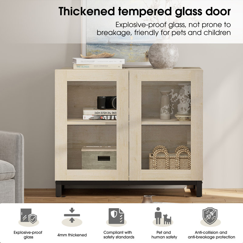 Aadam 3 In 1 Multifunctional Sideboard Buffet Cabinets With 6 Glass Doors, Modern Sideboard Credenza With Adjustable Shelf And Metal Base, Coffee Bar Cabinet Storage Cabinet For Living Room, Kitchen