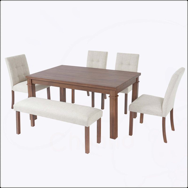 Ensemble de salle à manger moderne 6 pièces avec table rectangulaire, 4 chaises et banc rembourrés, assemblage facile, conception peu encombrante