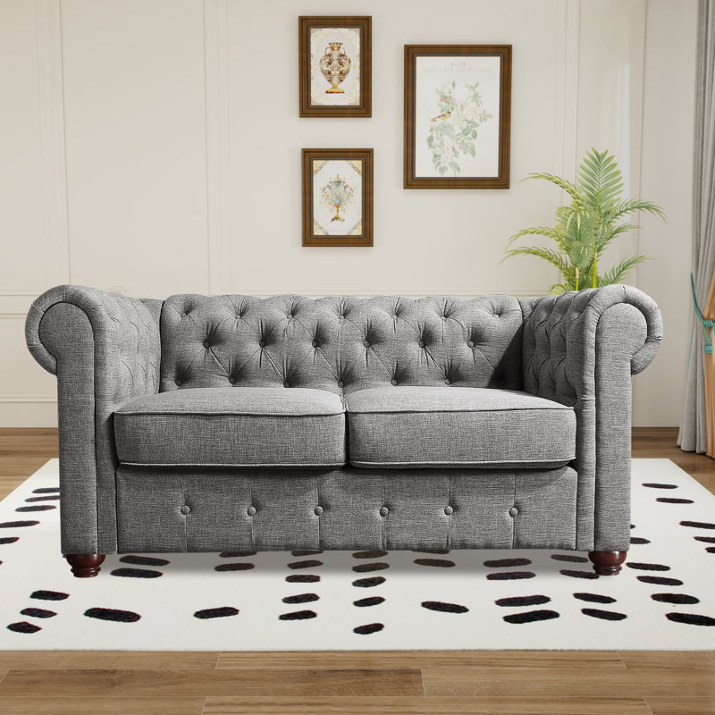 Upholstered Tufted Loveseat Couch,Chesterfield Sofa loveseat with Armrest Scroll Arm Sofa Couch, Sectional Sofa for Living Room Office