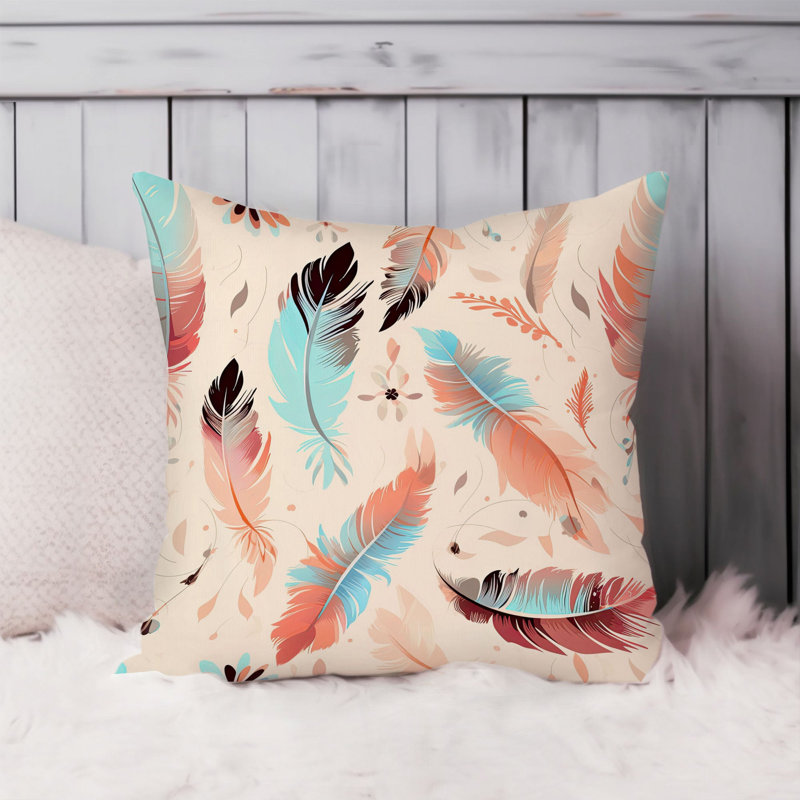 Boho Feather Pattern III Bohemian, 18"H x 18"W