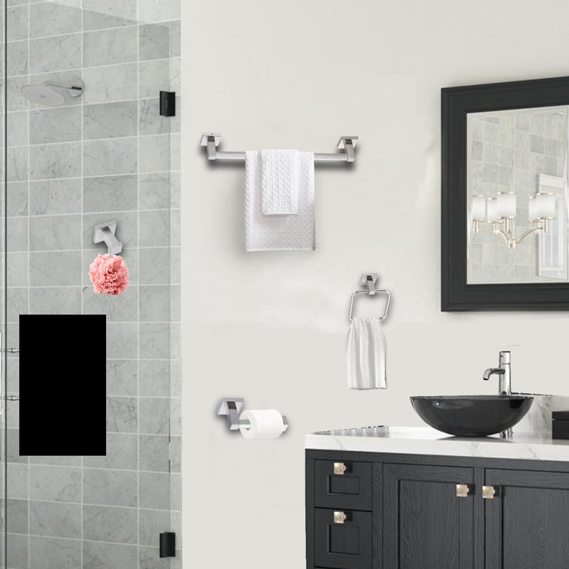 4-Piece Bath Hardware Set with Towel Bar,Towel Ring,Toilet Paper Holder and Robe Hook, Brushed Nickel