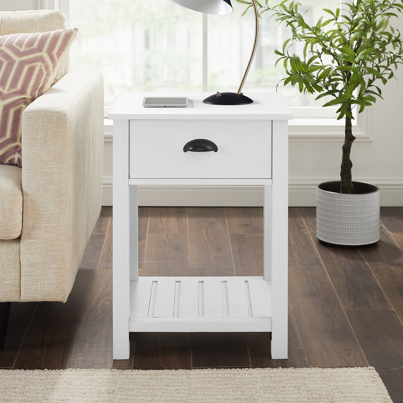 Cadhla 1-Drawer Nightstand with Open Shelf, Brushed White