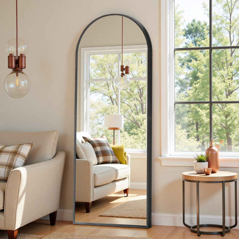 Arched Full Length Mirror, Large Floor Mirror With Frame Standing Hanging Or Leaning Wall Mirror, 64" x 21", Black