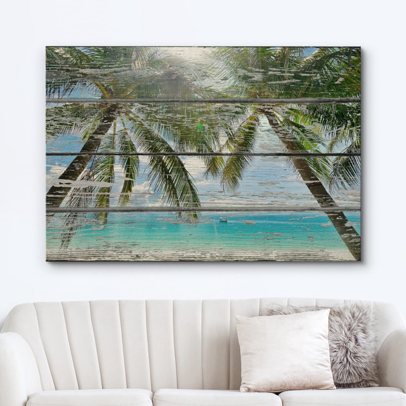 Palmier tropical duo sur la plage tropicale, rivage, vie marine, photographie, art moderne, nautique, scénique, Toile tendue