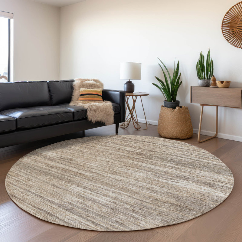 Tapis taupe Prisco lavable à la machine de qualité supérieure, Rond 8 pi