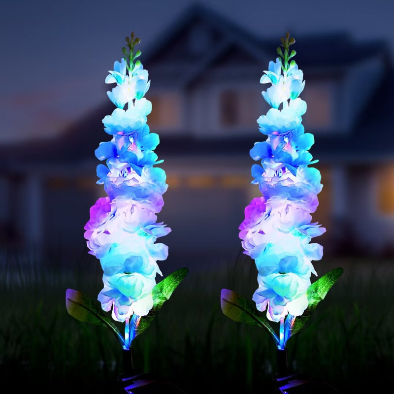 Luminaire à piquets blanc et blanc Delphinium IP65 imperméable à l'eau avec 2 modes pour lit de jardin, Bleu