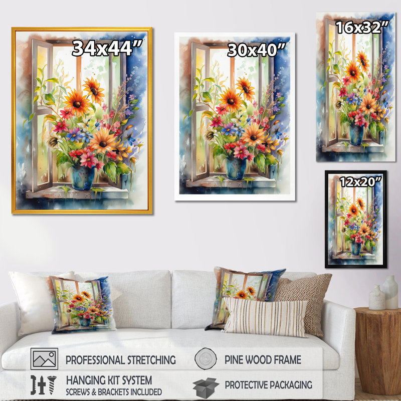 Fenêtre de floraison II, Encadrement doré, L 34 po x H 44 po