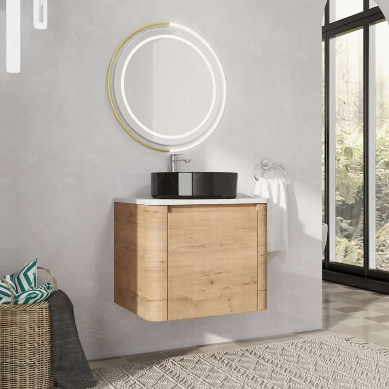 Meuble-lavabo mural simple avec lavabo en céramique, Noir, 24"