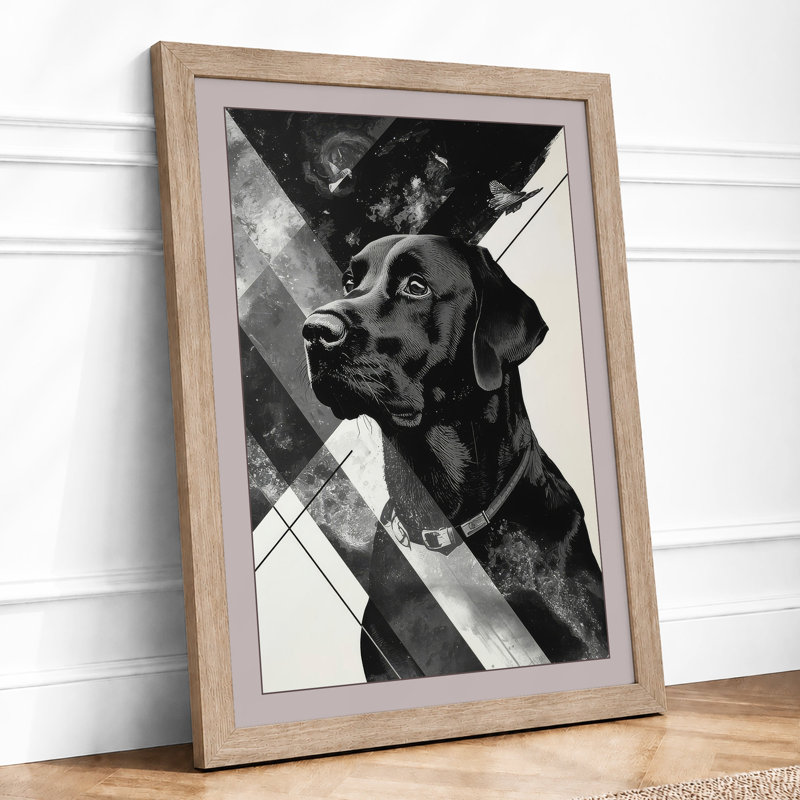 Dog and Geometry Modern - Framed Print, A3 - 42.0 x 29.7 cm, Oak