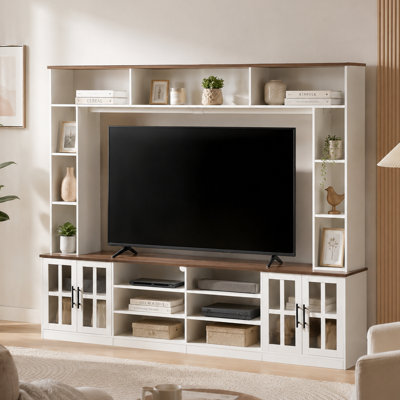 Meuble audio-vidéo pour téléviseur de 70 po ou moins, meuble télé, console multimédia, portes en verre trempé avec tablettes ajustables, salon contemporain
