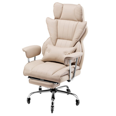 Fauteuil de direction avec repose-pieds, capacité de 400 lb avec fauteuil de bureau en polyuréthane robuste, chaises de bureau inclinables grandes et hautes avec support lombaire, roues silencieuses à base en métal robuste, kaki