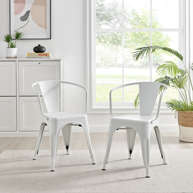 Honora Classic Industrial Metal Dining Chair with Arms - Style Bold Colour Stackable Side Chair, White