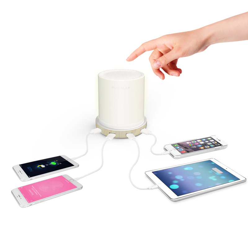 Night Light Usb Nightstand Lamp With 4 Fast Charging Ports And Touch Control Dimmable Compact Wooden Table Lamp
