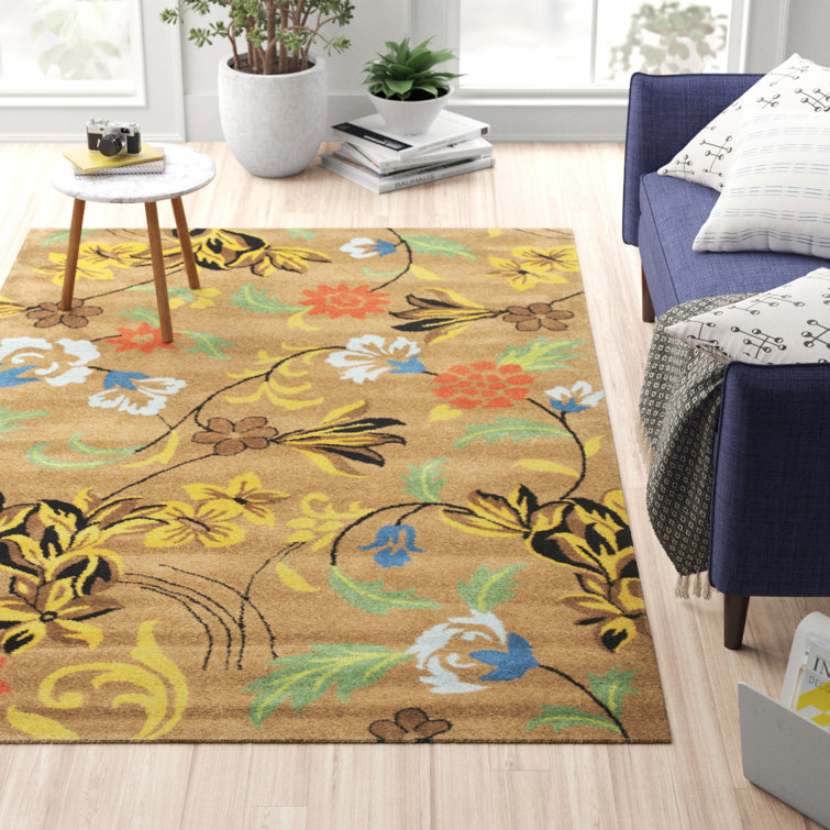 Tapis floral en laine et viscose touffeté à la main Soho