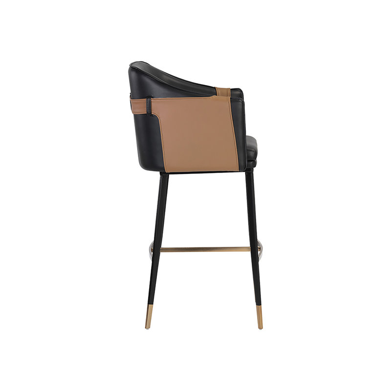 Carter Upholstered Stool with Metal Frame, Black/Cognac, Bar Stool (30.25" Seat Height)