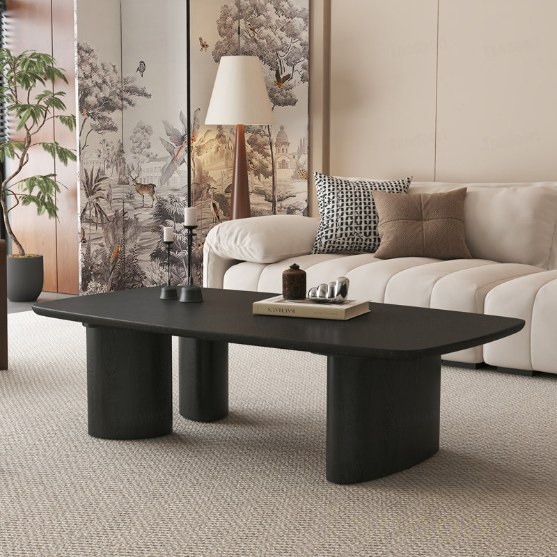 Table basse en panneau de fibres à densité moyenne avec finition en placage de frêne pour le salon, style rustique campagnard