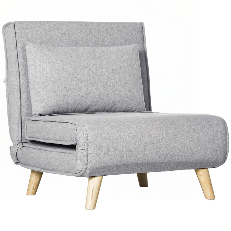 Sleeper Convertible Chair Bed with Adjustable Backrest, Light Grey Polyester