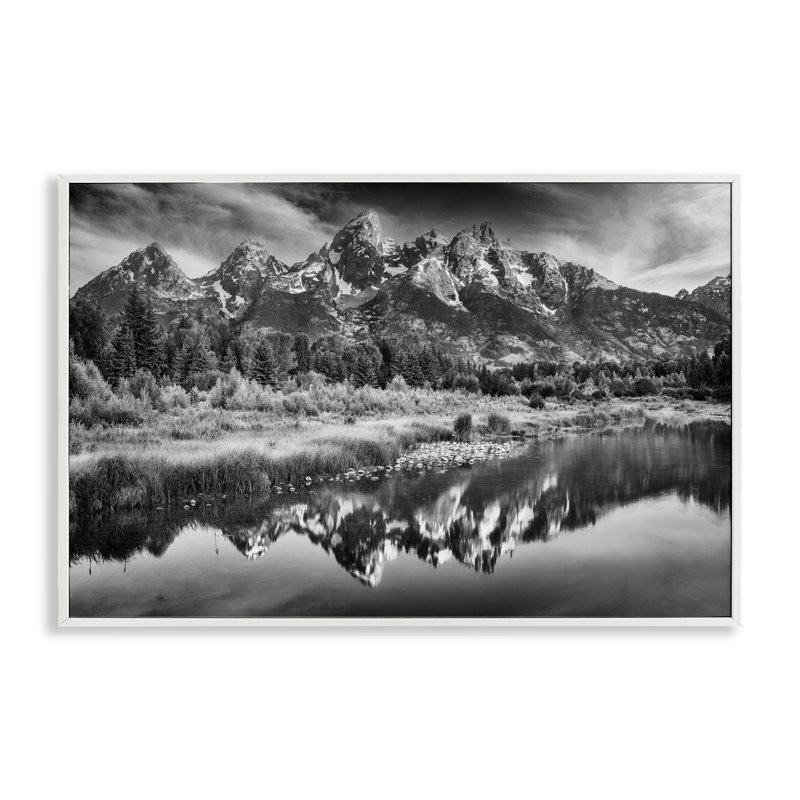 Estampe numérique Teton Mountain Reflections, design par Rick Berk, Encadrement giclée blanc côtier, H 20 po x l 30 po