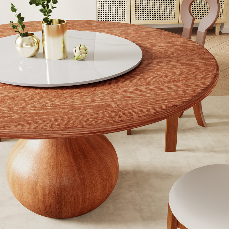 Ensemble de salle à manger 5 pièces en bois massif Lazy Susan, H 29,52 po x l 53,15 po x P 53,15 po