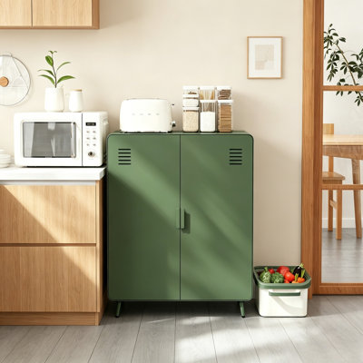 Armoire de rangement moderne en métal à 2 portes avec tablettes réglables - Casier autoportant pour le salon, la cuisine ou le vestibule