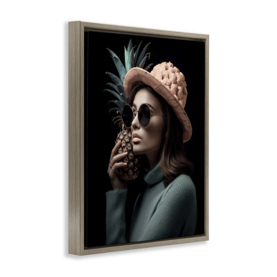 Chic Girl with Pineapple Framed Floater Canvas Wall Art by Ziwei Li