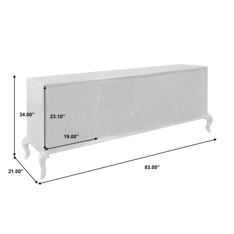 High Sheen Black 4-Door Media Credenza with Maple Legs