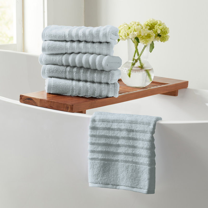 Essuie-mains 100% coton à nervures zéro torsion (ensemble de 6), Bleu clair, Essuie-mains - paquet de 6