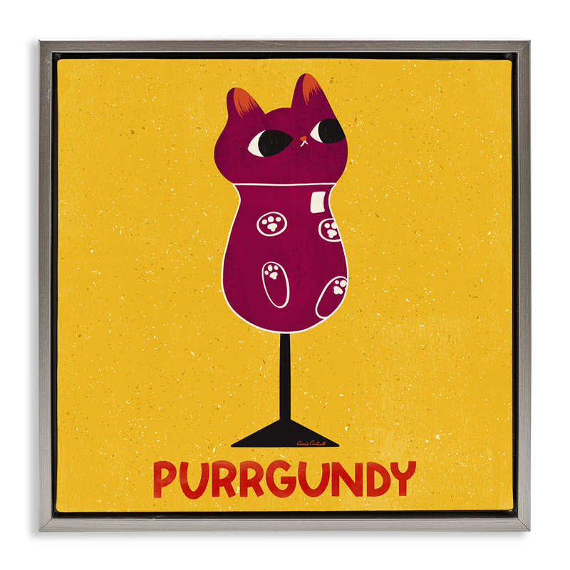 Cadre flottant pour chat Purrgundy, par Carrie Cantwell, H 18 po x l 18 po, Cadre flottant gris lustré