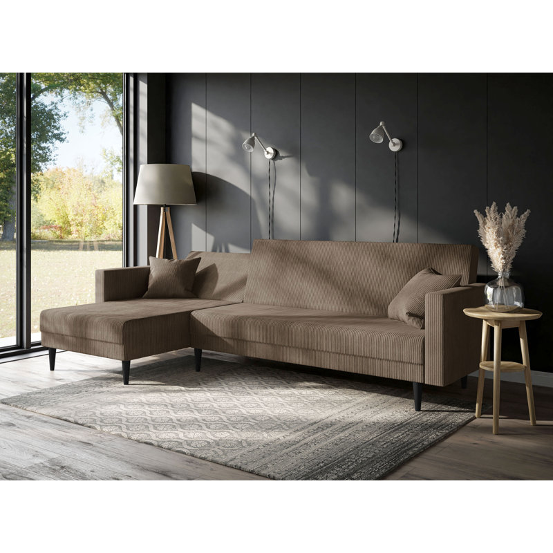 Ecksofa Ares mit Bettfunktion, Left Hand Facing, Black, Light Brown