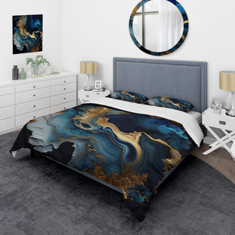 Abstract Geode Marble Blue III - Ensemble de housse de couette moderne - Microfibre de polyester