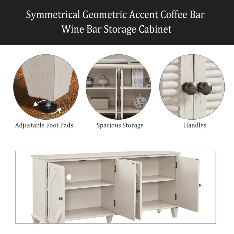 Buffet 65,5 po Mid Century Modern Buffet, Blanc antique