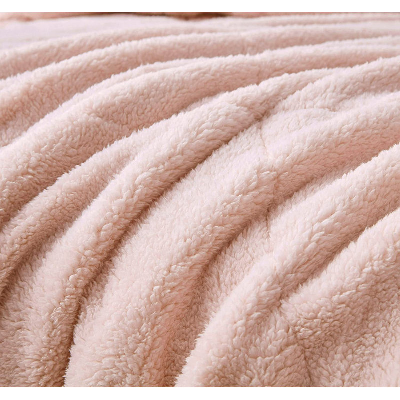 Zane Sherpa Reversible Microfiber Comforter Set, Full Comforter + 2 Standard Shams, Blush