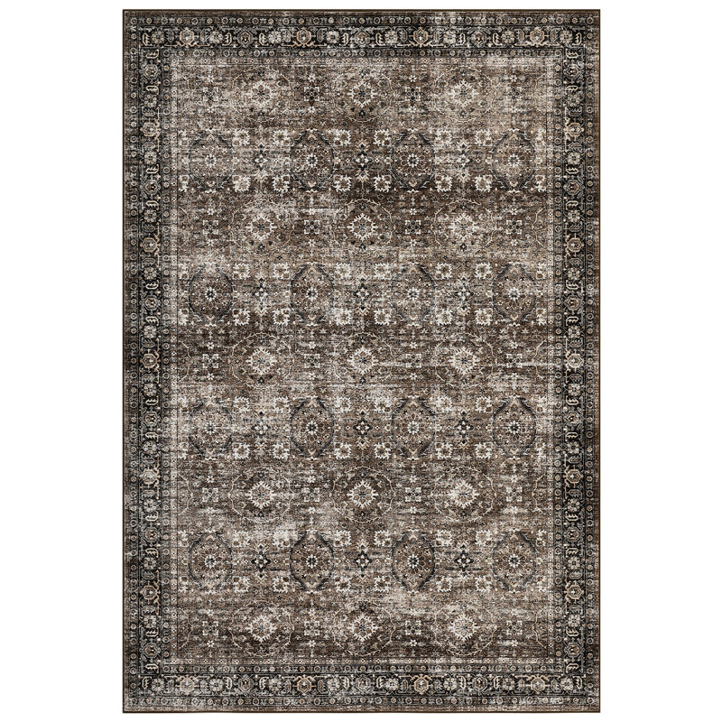 Washable Floral Rug Non-Slip Modern Farmhouse Living Room Carpet, Non-Shedding Low Pile Floor Mats, Foldable Print Accent Indoor Rug for Bedroom, Playroom, Nursery
