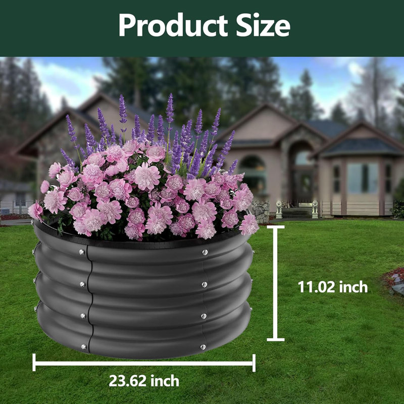 3-Pack 24" Round Galvanized Metal Planter Boxes, Raised Garden Beds for Vegetables, Herbs & Outdoor Planting, Black