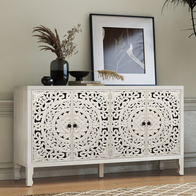 Carved Sideboard with Door and Solid Wood Legs