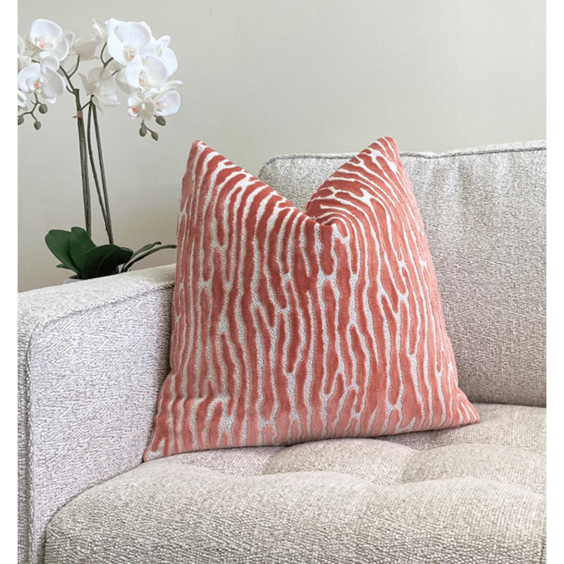 Stripe Velvet Throw Pillow Cover, 22"H x 22"W, White/Pink/Orange Striped