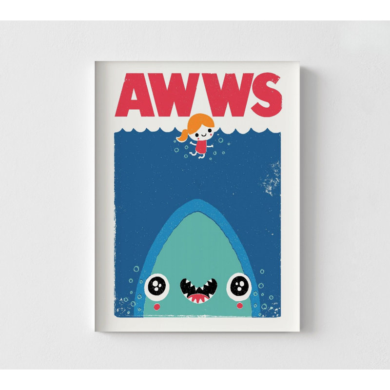 Baby Shark Poster Kids Playroom Print, Framed Cute Shark Print, Ocean Poster Oversized Wall Art, Beach Decor Print Large Wall Art