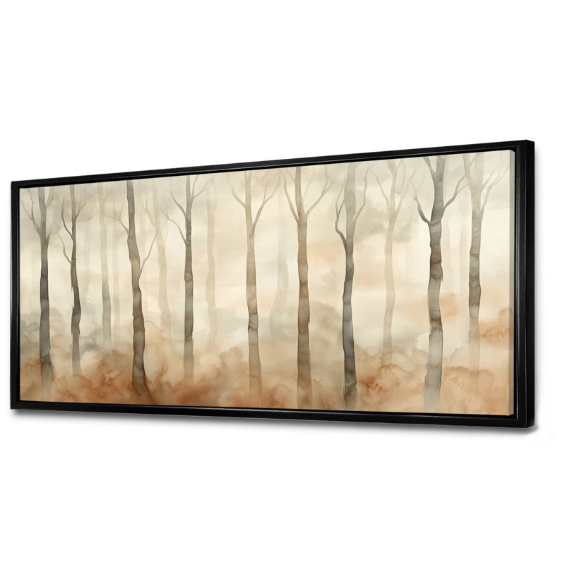 Art mural beige bouleau, toile forêt neutre, art mural bouleau beige, H 28 po x l 60 po, Cadre flottant noir
