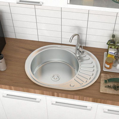Belfry Kitchen Shawnta 45mm W Single Bowl Stainless Steel Kitchen Sink with 2 Faucet Holes