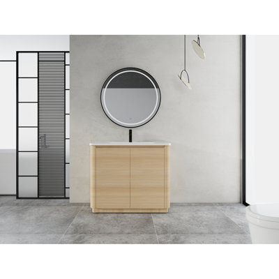 Meuble-lavabo autoportant de 40 po avec lavabo en céramique blanche et porte à fermeture douce 2 po, emballage KD, contreplaqué