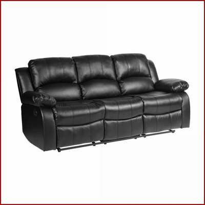 Comfortable Double Reclining Living Room Sofa - Black Faux Leather Solid Wood Frame | Black | Solid Wood | Faux Leather;Leather Match