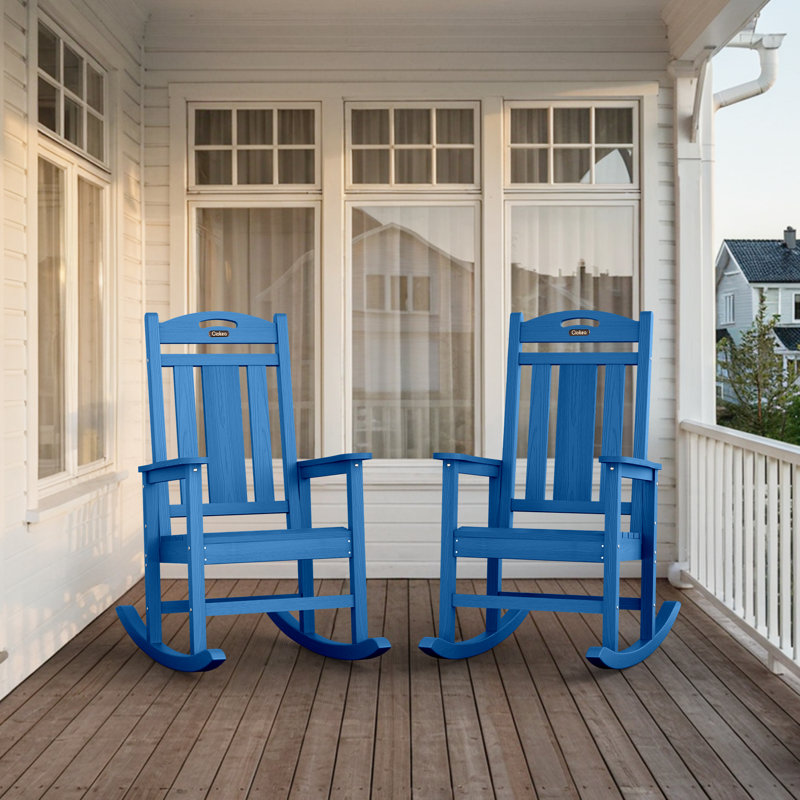 Outdoor Patio HDPE Rocking Adirondack Chair, Blue