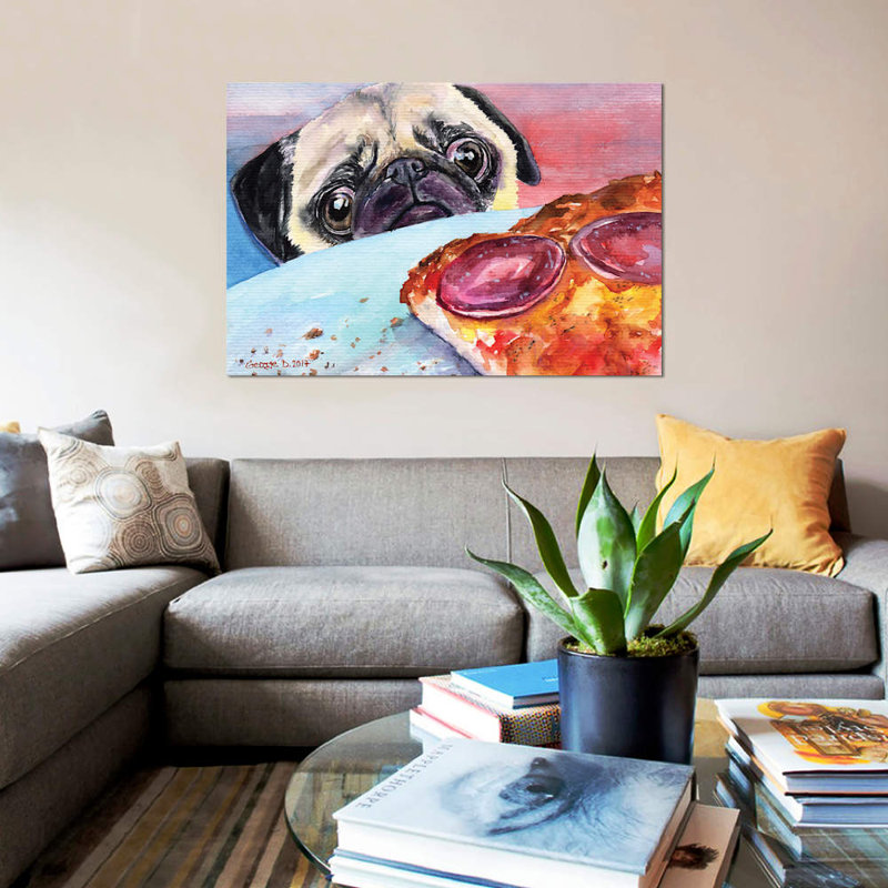 Carlin et pizza I, impression sur toile, H 8 po x l 12 po x P 0,75 po, Toile tendue, Pas de tapis