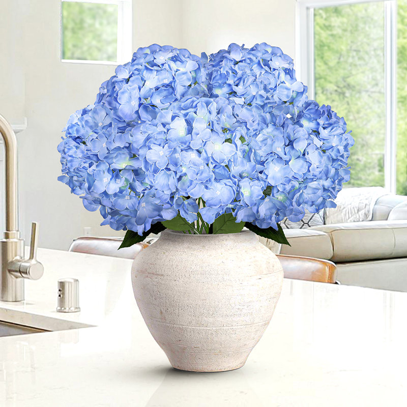 Artificial Hydrangea Flower Stem Bush Bouquet, Sky Blue