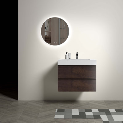 Meuble-lavabo mural 30 po avec lavabo, grand meuble-lavabo flottant mural pour salle de bain moderne, lavabo une pièce sans drain ni robinet