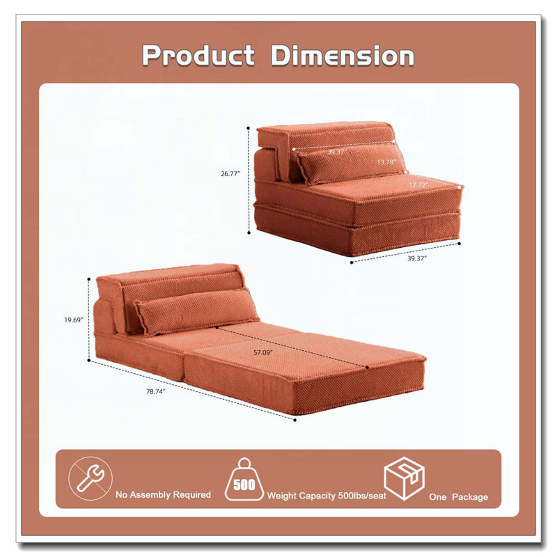 Fauteuil convertible sans assemblage requis, Orange